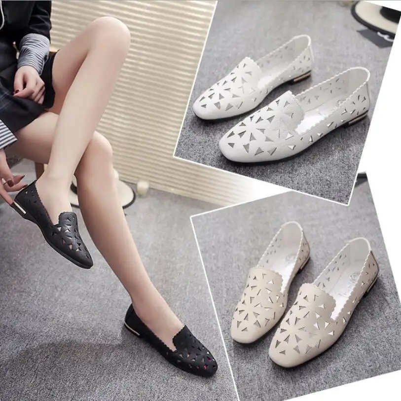 

New 2019 Fashion Leather Loafers Hole nurse shoes Women Platform Casual Shoes Women Flat Bottom feminino Women Flats shoes