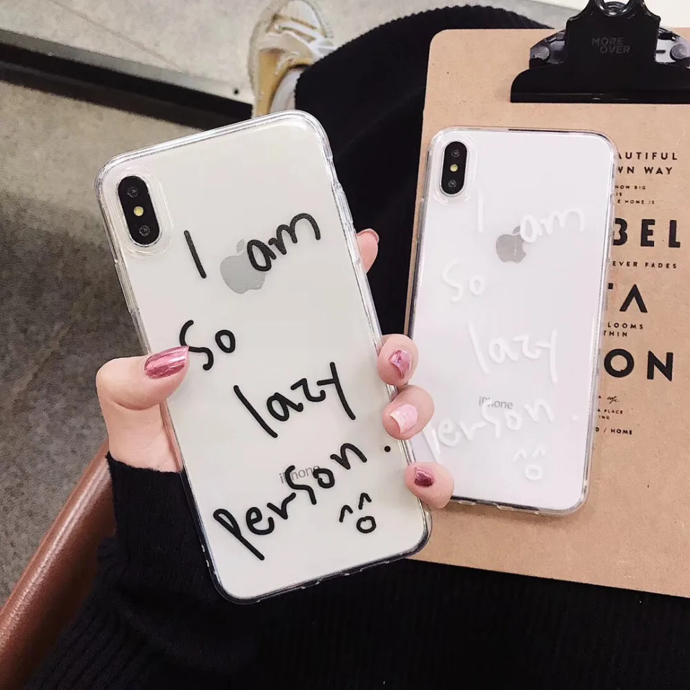 

KAIEN Korean simple English i am so lazy person Fashion soft TPU Mobile phone case for iPhone 6 6s 7 8 plus X 10 XR XS MAX cover
