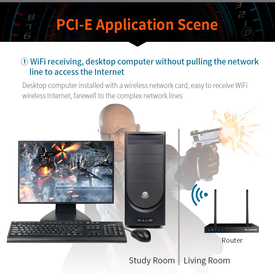 PCI-E Настольный встроенный беспроводной адаптер 300 Мбит/с компьютерный хост Wi-Fi приемник 2,4 г игровая сетевая карта 2 * 3dBi антенны с высоким