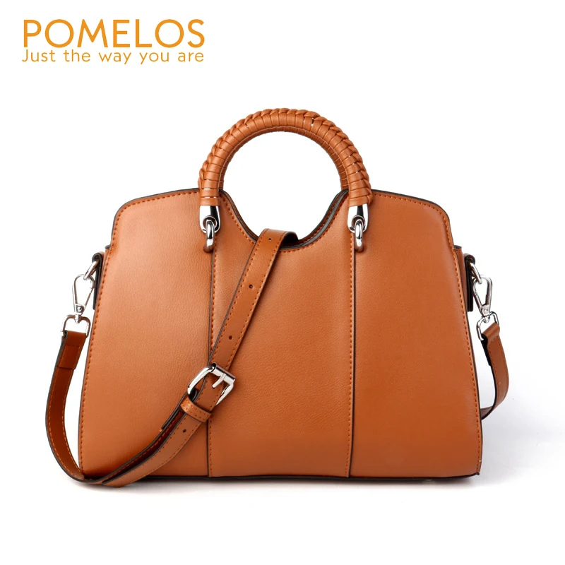 

POMELOS Women Fashion Genuine Leather Shell Totes Handbag Ladies Metal Handle Hand Bags Female Versatile Shoulder Crossbody Bags