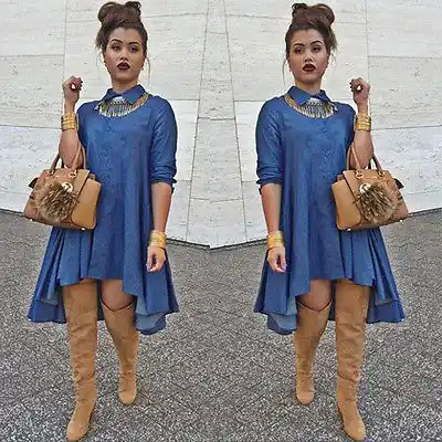 jean dress outfit with boots