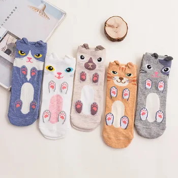 

5 Pair/lot Printed Short Socks Women Funny Cute Cartoon Animals Ear Socks Ladies Girls Low Cut Socks Summer Wholesale