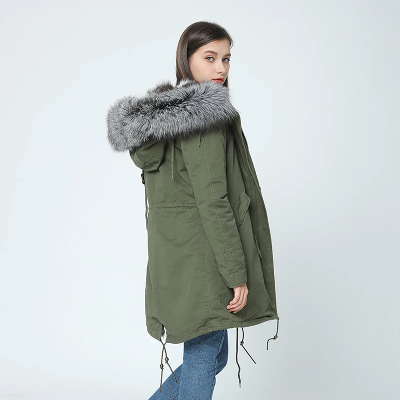Женская длинная куртка OFTBUY теплая парка с воротником из натурального меха енота