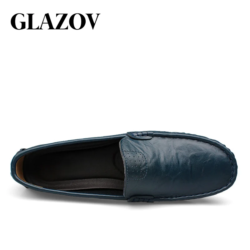 GLAZOV High Quality Genuine Leather Men Shoes Soft Moccasins Loafers Fashion Brand Men Flats Comfy Driving Shoes Big Size 36~50