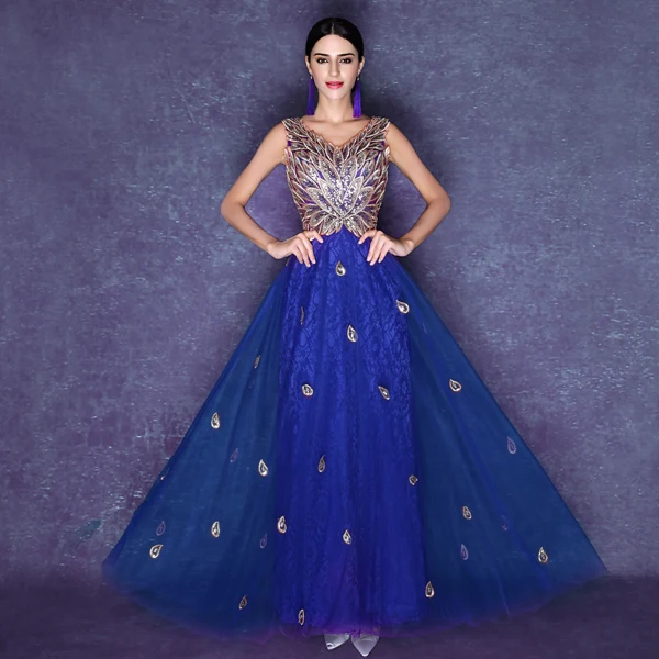 Peacock Floor Length Prom Dresses