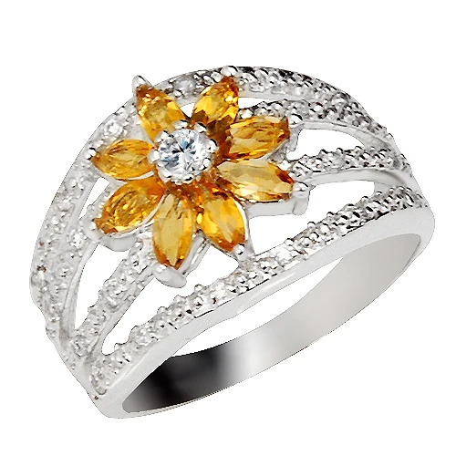 

Natural Citrine Ring 925 Sterling Silver Yellow Crystal Woman Fashion Fine Elegant Jewelry Princess Lux Birthstone Gift sr0326c