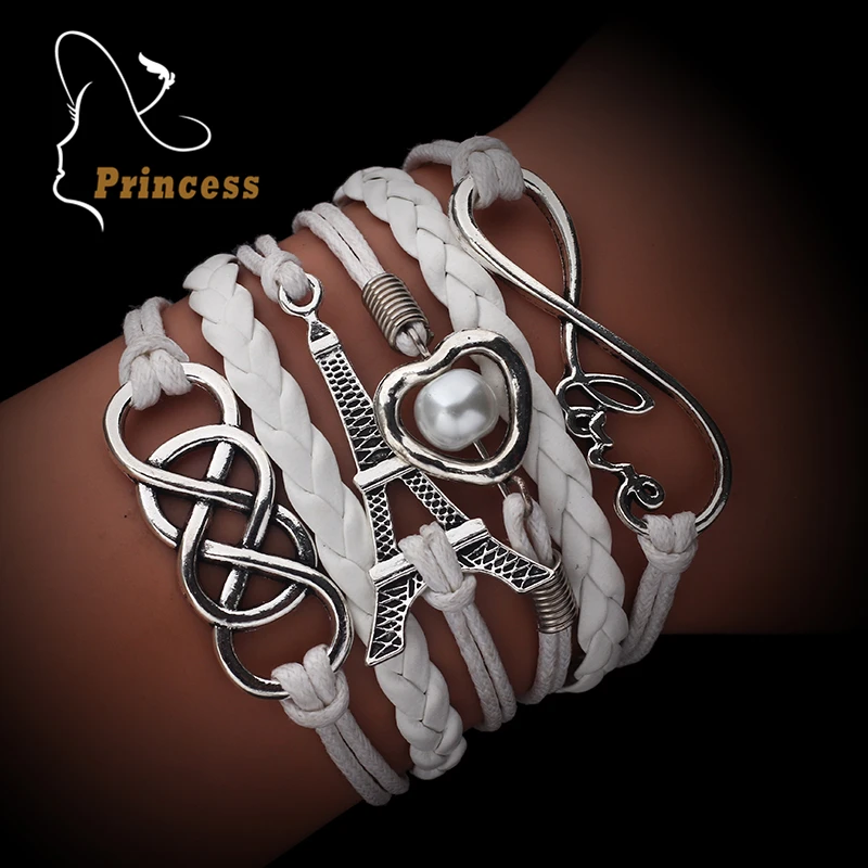2016 Vintage Fashion Infinite Multilayer Leather Bracelets Love Anchor Rudder 8 Bracelets For Women Charm Jewelry Accessories