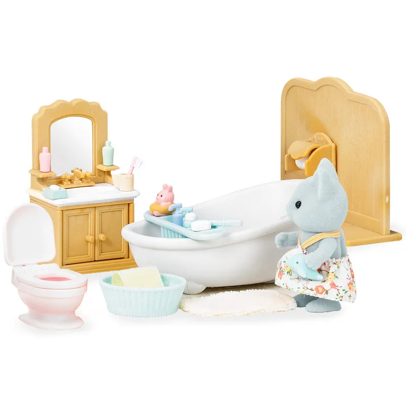 Sylvanian Families кукольный домик мебель аксессуары для ванной сцены игровой набор w/Cat Фигурка девочка детская игрушка подарок новинка 5165 - Цвет: Cat sister bathroom