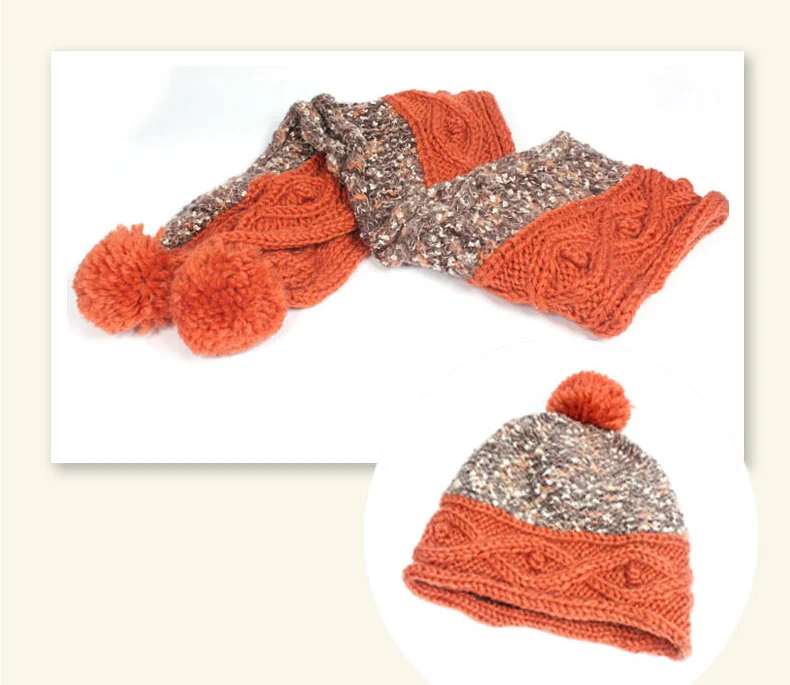 Чарльз Perra Для женщин шапки и шарфа устанавливает Зима утолщаются шерстяной вязаный Шапки с Hairball Повседневное ручной работы тканые