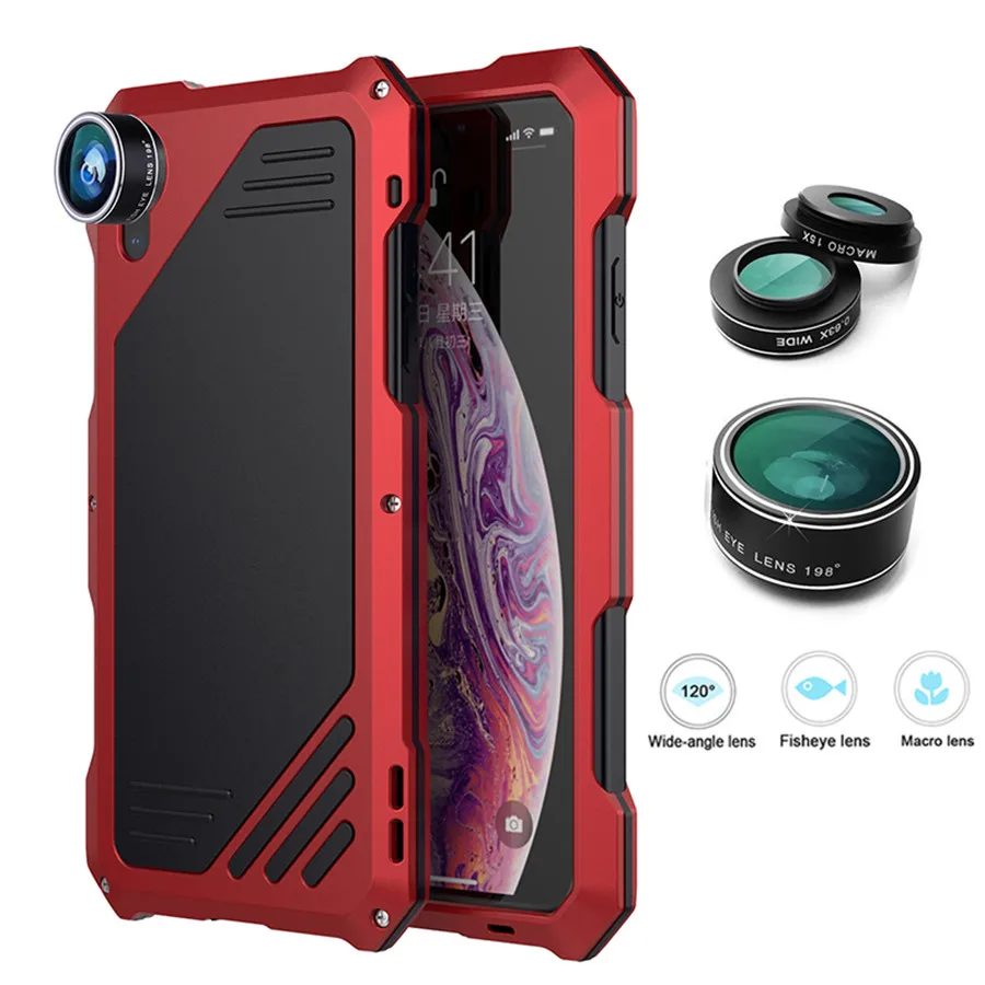 درع حقيبة لهاتف أي فون Xs ماكس Xr فاخر معدن إطار سيليكون الوفير للصدمات 360 حماية + زاوية واسعة عدسة عين سمكة دقيقة عدة درع حقيبة لهاتف أي فون Xs ماكس Xr فاخر معدن إطار سيليكون الوفير للصدمات 360 حماية + زاوية واسعة عدسة عين سمكة دقيقة عدة