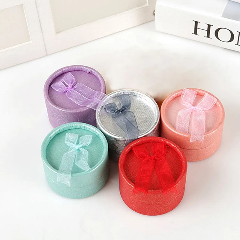 

1PC Bowknot Small Round Ring Jewelry Gift Box Necklace Earring Ring Display Box Case Wedding Rings Gift Box
