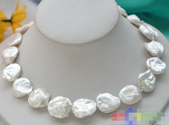 

HOT## Wholesale FREE SHIPPING >>> HUGE 17" 20mm baroque coin white freshwater cultured PEARL NECKLACE