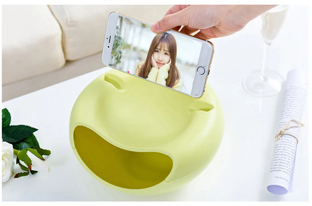 Creative Shape Lazy Snack Bowl Perfect For Layers Seeds Nuts And Dry Fruits Storage Box With Phone Holder For TV#20