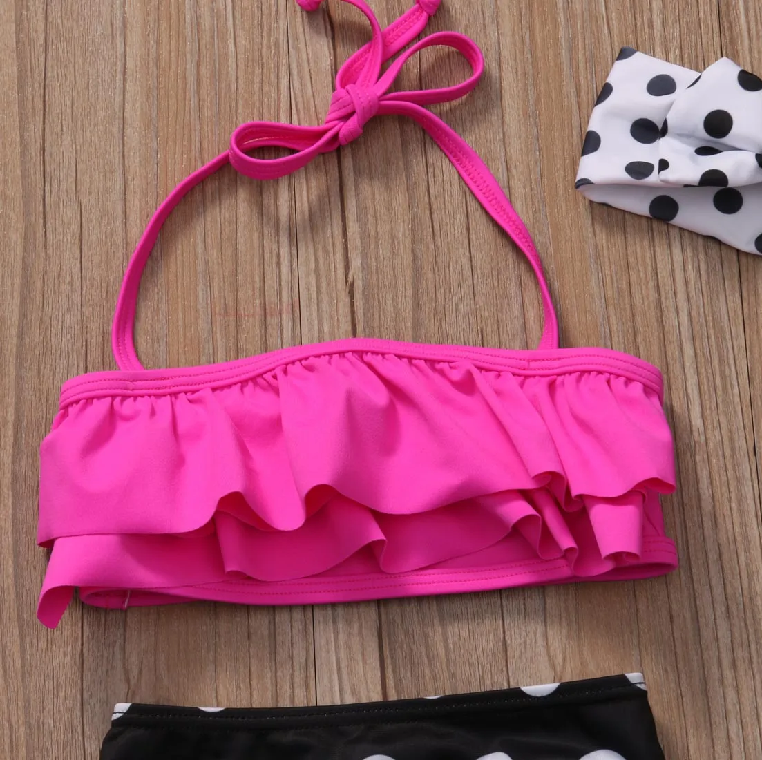 Летний комплект бикини в горошек для маленьких девочек, купальный костюм, купальный костюм, одежда для плавания, 3 предмета