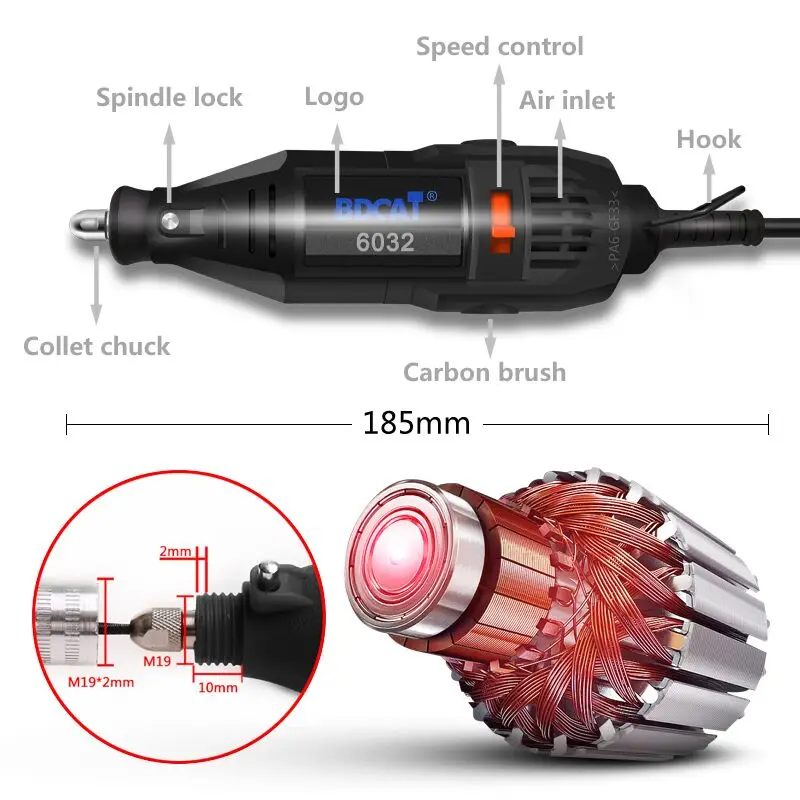 BDCAT 180 Вт электрический Dremel роторный шлифовальный инструмент Мини дрель шлифовальный станок с 207 шт. аксессуары для электроинструментов