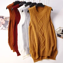 Новинка, Женский вязаный жилет, пальто, Осень-зима, свободный свитер, жилет для студентов, девочек, куртка без рукавов, топы, Женский Длинный жилет 1518