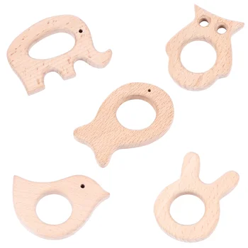 

1PC Safe Natural Wooden Animal Shape Ring Baby Nursing Teether Teething Toy Shower Gifts