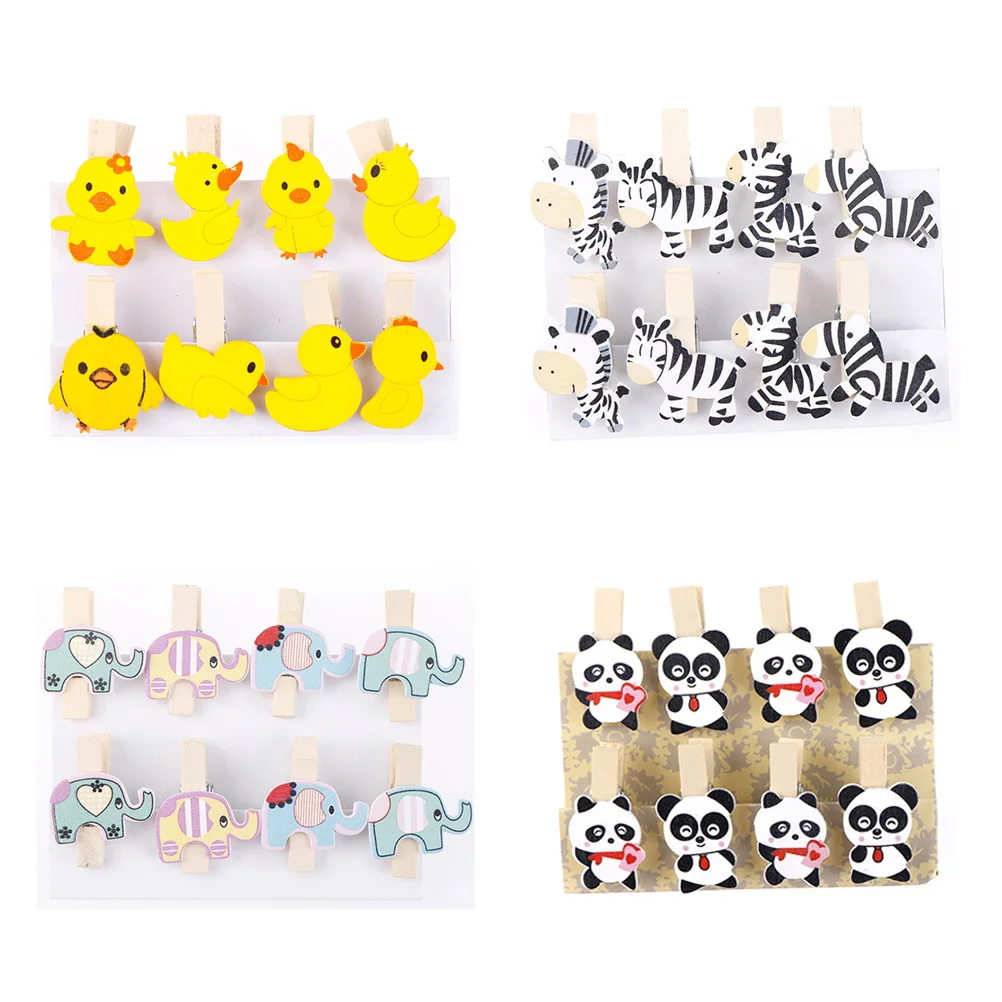 

8Pcs/lot Wooden Photo Clip Zebra Duck Panda Elephant Peg Clothespin Picture Craft Clips DIY Clothes Paper Stationery