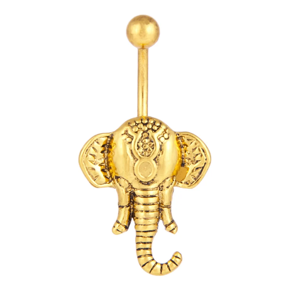 

MODRSA 1pc Bronze Elephant Head Navel Rings Gold Color Stainless Steel Belly Button Rings Body Jewelry Piercing Ombligo