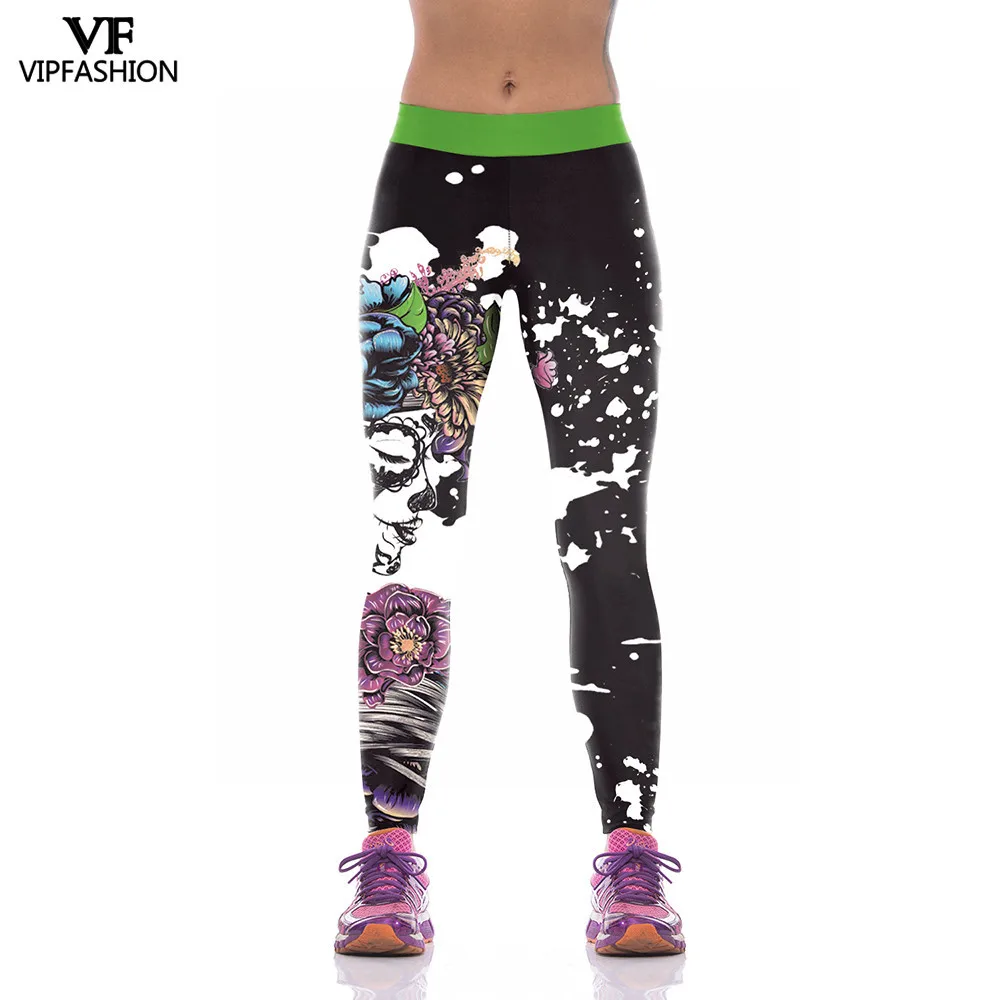 

VIP FASHION 2019 Latest Design Fashion 3D Halloween Flower Gril Printed Pants Sexy Sports Plus Size Casual Leggings For Women