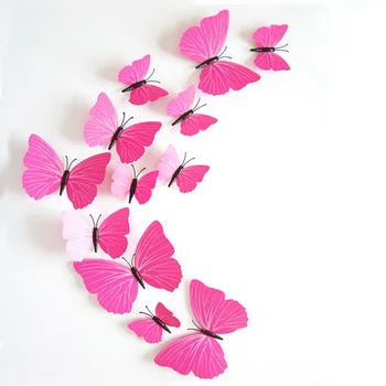 

12PCS/Set PVC Modern Red Butterfly Wall Stickers 3D Diy Design Wall Decals Charistmas Gift Home Decoration Accessories Y105