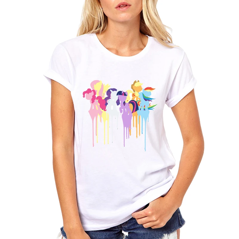 

Newest Hand-Painted Dalek/Eeveelutions Pokemon and My Little Pony Printed Women T-shirt Funny rainbow draw Dripping Design