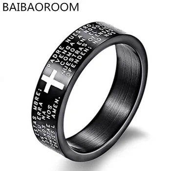 

20pcs Fashion Scripture Cross Bible Text Jesus Tattoo Men Ring Rings For Women Titanium Steel Jewelry Gift