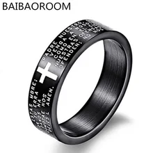 Anillo Cruz con escritura de texto bíblico Jesús tatuaje hombres anillos para mujeres titanio acero joyería regalo