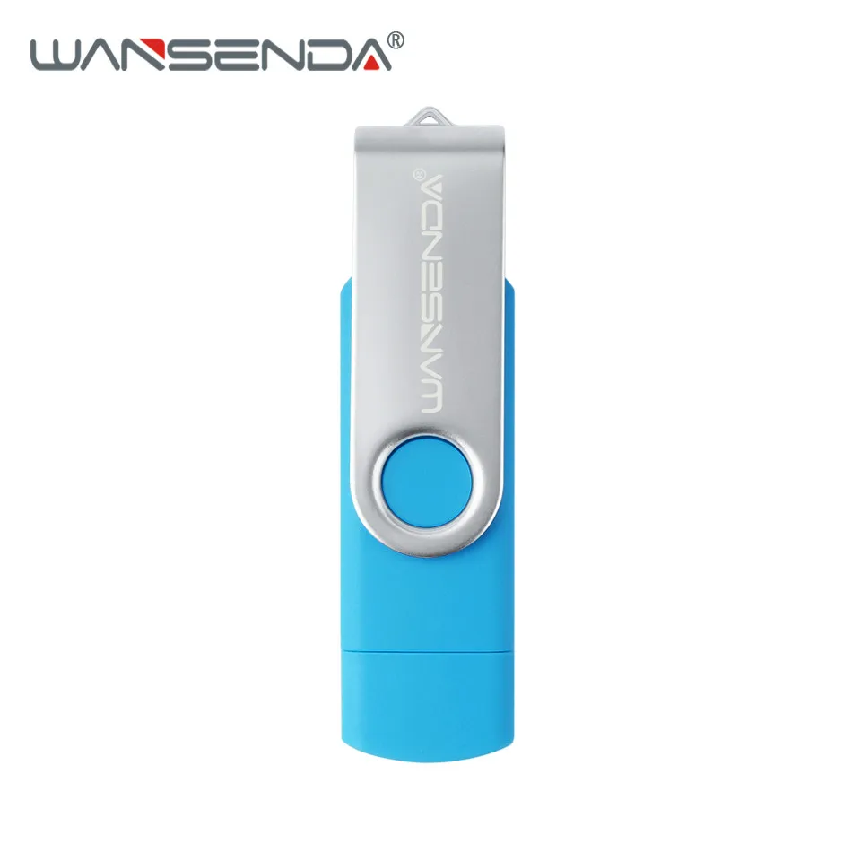 Wansenda USB 3,0 OTG Usb флеш-накопители 8 ГБ 16 ГБ 32 ГБ 64 Гб 128 ГБ флеш-накопители двойной флеш-накопитель для системы android в розничной упаковке - Цвет: light blue