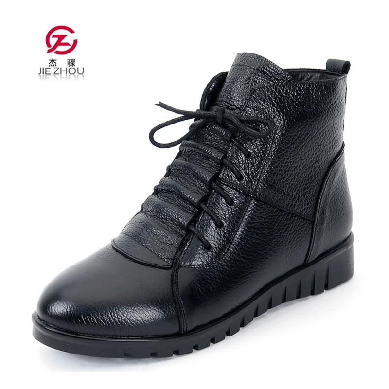 

Winter Fashion Shoes Woman Genuine Leather Flat Ankle Boots keep Warm Snow Boots Soft Bottom Casual Women Boots