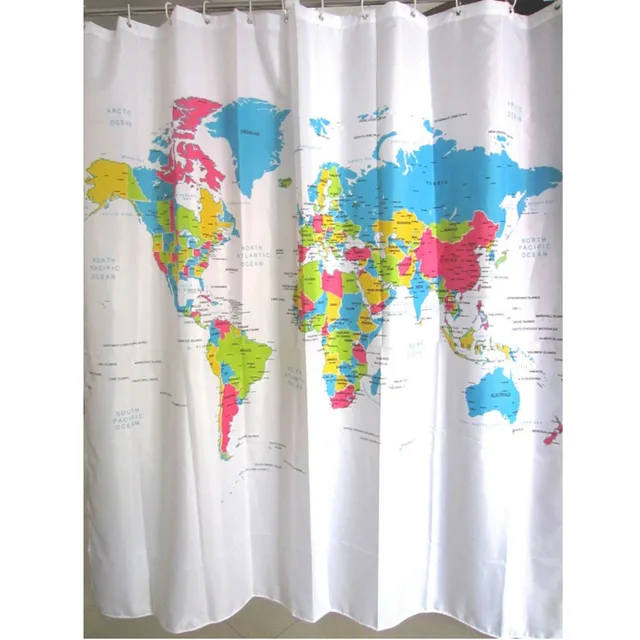 new creative stylish world map bath shower curtain europe style polyester fabric curtains with white plastic