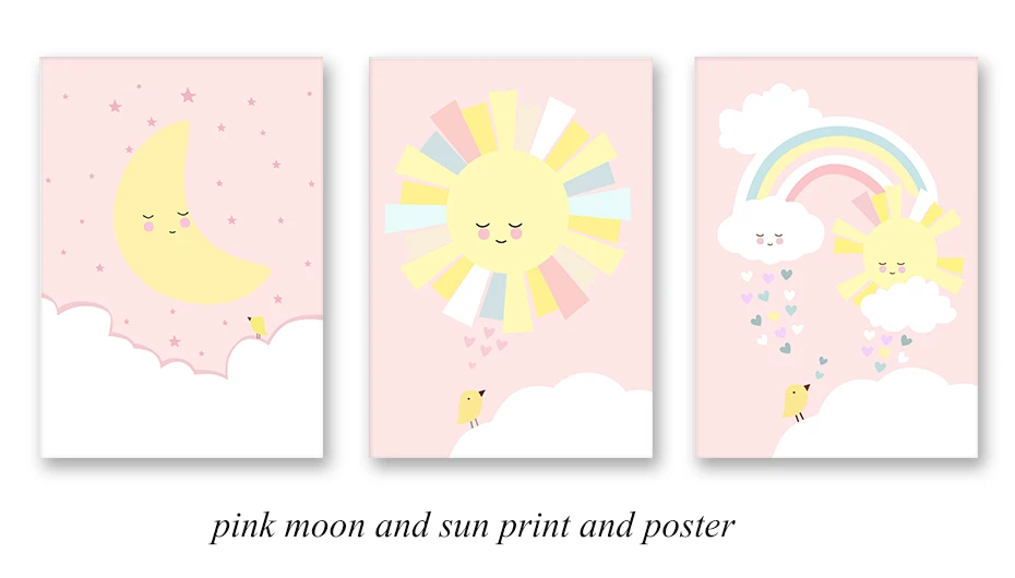 Pink Sun Rainbow Moon Wall Art Canvas Painting Poster And Prints Wall Pictures For Kids Bedroom Baby Girl Room Nordic Home Decor (1)