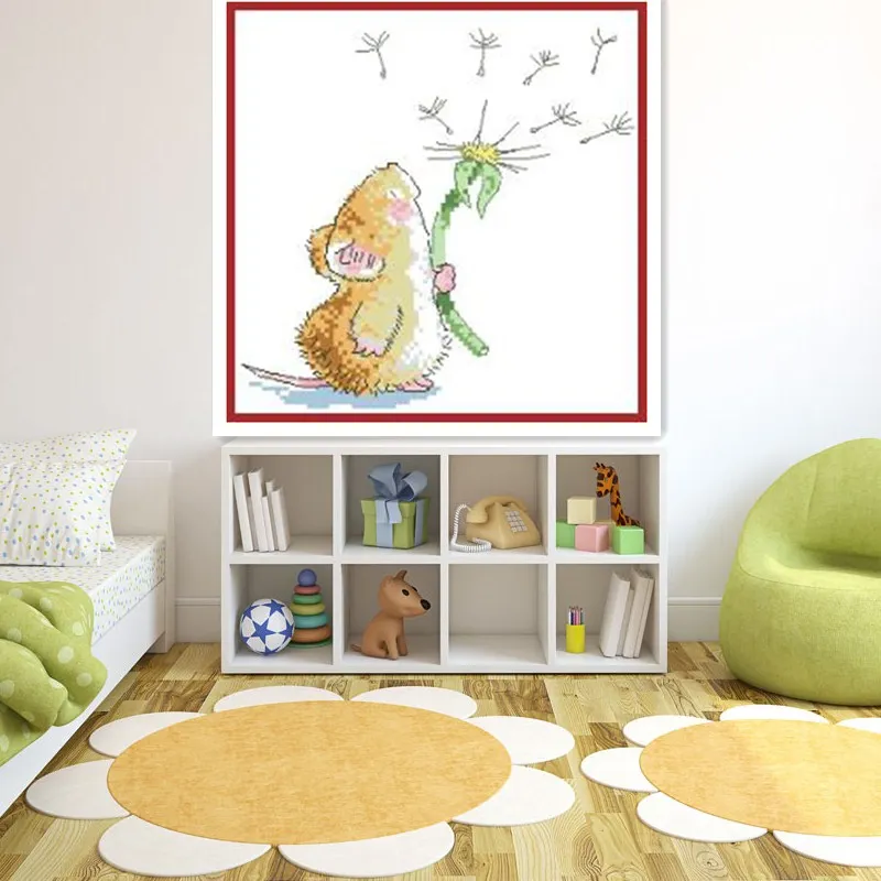 

DMC Mouse And Dandelion Kits For Embroidery Cross Stitch Canvas Painting Chinese Counted Cross Stitch Patterns Kits Home Decor