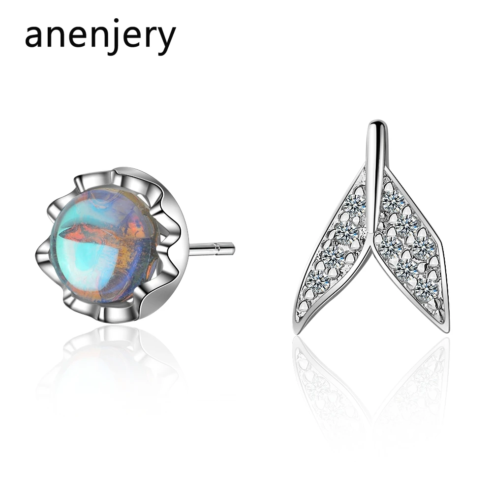 Anenjery, простые, нежные, 925 пробы, серебряные, асимметричные, микро циркониевые, рыбий хвост, серьги для женщин, подарок, oorbellen, S-E837