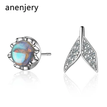 Anenjery, простые, нежные, 925 пробы, серебряные, асимметричные, микро циркониевые, рыбий хвост, серьги для женщин, подарок, oorbellen, S-E837