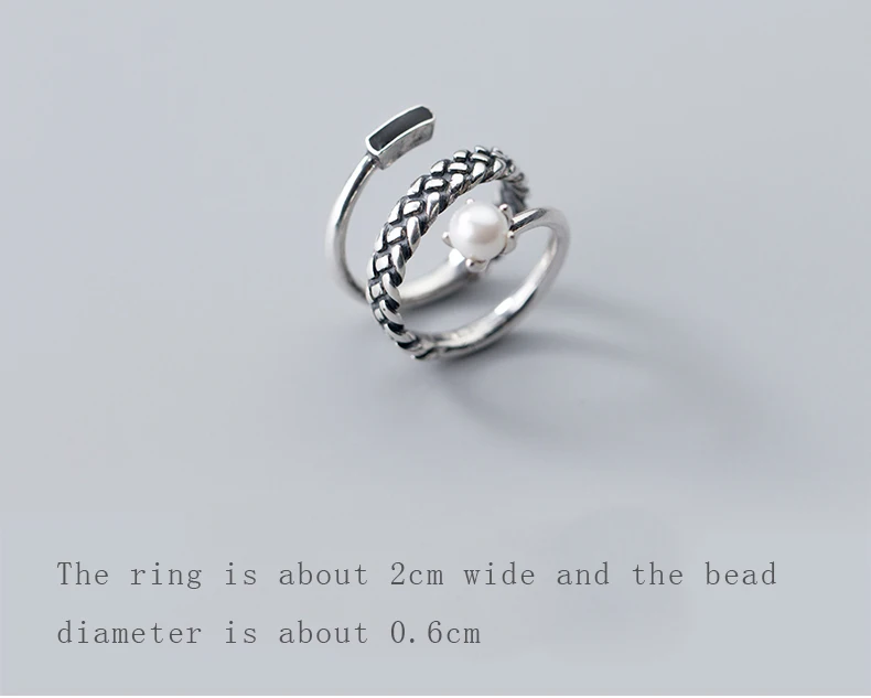 Authentic 925 Sterling Silver Retro Multi Layers With Pearl Open Ring For Women Adjustable Fashion Jewelry