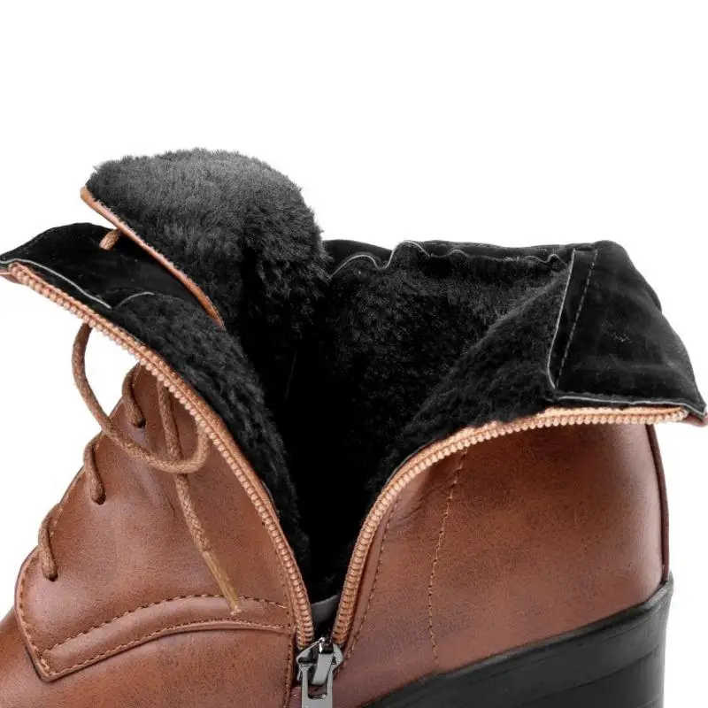 RizaBina/Размеры 33-44; ботильоны; женская зимняя обувь на меху; женские ботинки на платформе; модные мотоботы на высоком каблуке со шнуровкой