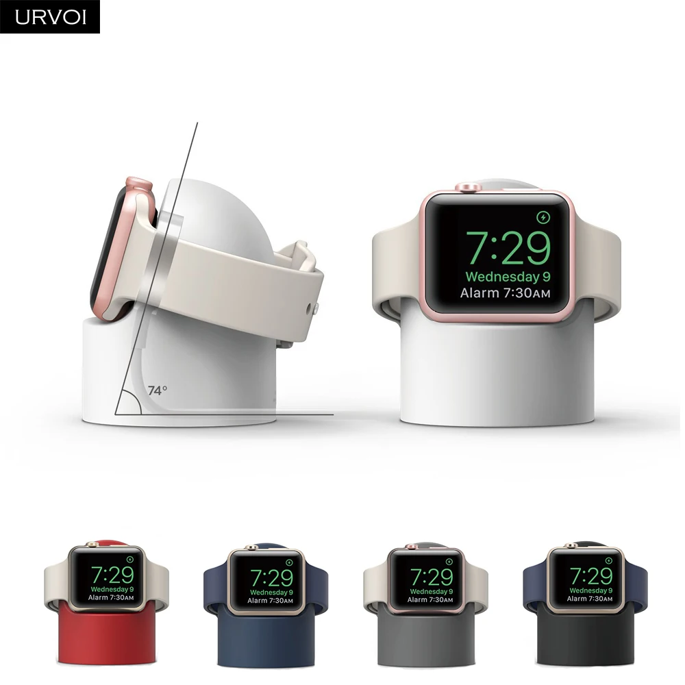 URVOI حامل ل apple watch سلسلة 4 3 2 1 حامل watchOS 5 منضدة إصلاح حارس PC المنزل جهاز شحن جولة سيليكون