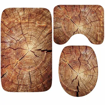 

Wooden Floor Pattern Bathroom Mat Set Toilet Rug Flannel Anti Slip Bath Mat Rugs Home Decor Bathroom Products 3Pcs/set