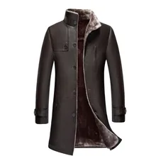 Мужской однобортный длинный плащ размера плюс 5XL, кожаные зимние теплые куртки с меховой подкладкой, верхняя одежда, парка