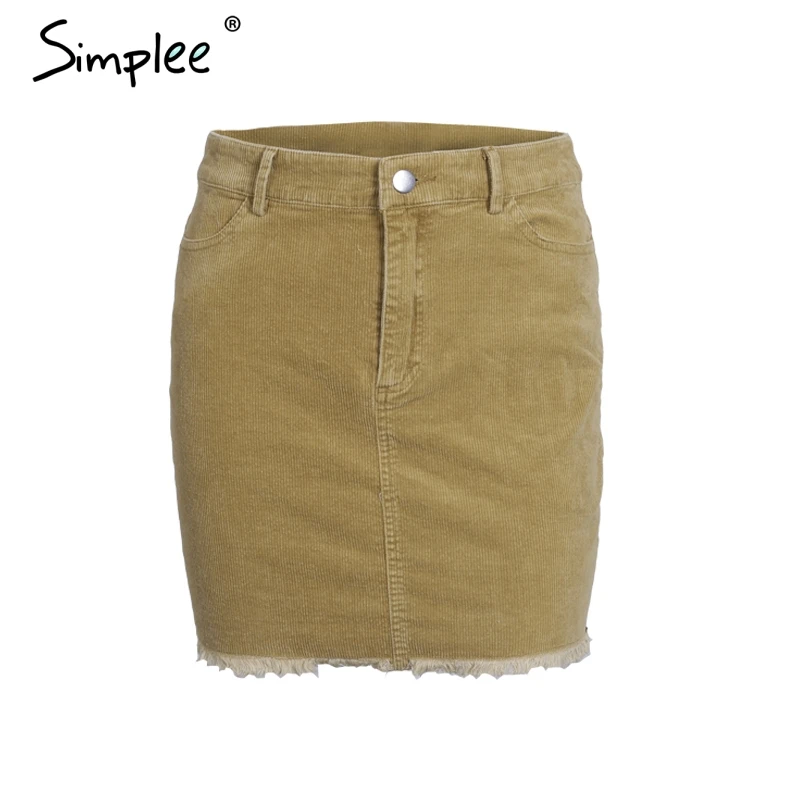  Simplee Vintage corduroy pink pencil skirt Fashion streetwear metal button zipper short skirt 2017 