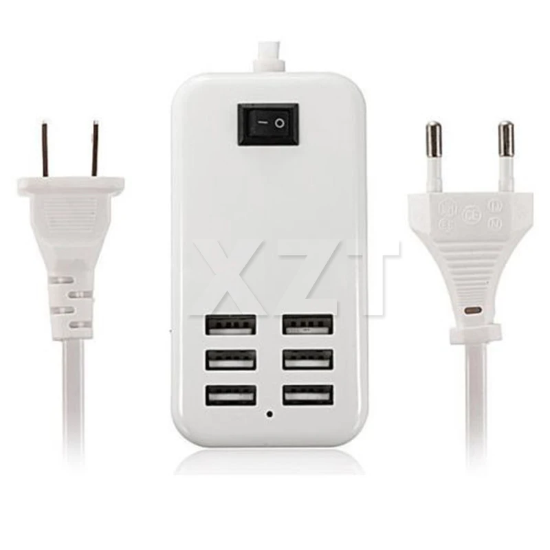 

Newest 6 Port Portable USB Hub Desktop Wall Charger AC Power Adapter EU Plug Slots Charging Extension Socket Outlet With Switch