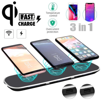 

Alientech 3in1 12V 3A Qi Wireless Fast Charger Stand Dock Pad + 2 USB Charging Ports For iPhone X 8 Plus Samsung Note 8 5 S8 S7