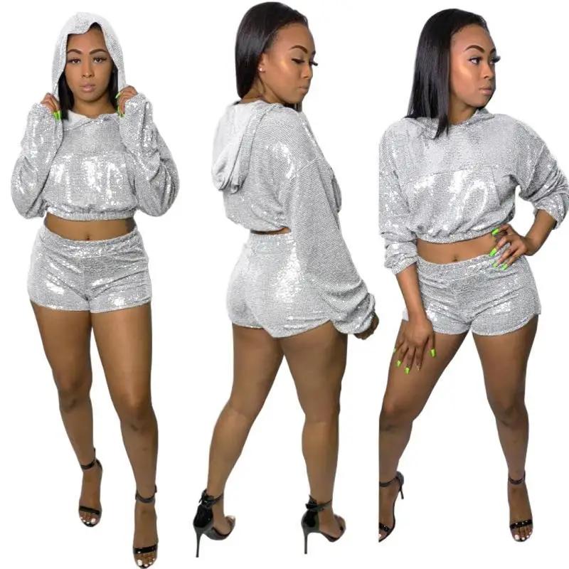 

Fashionable Sexy Blockbuster Women's Night Club Hat Two-piece Pants Sequins