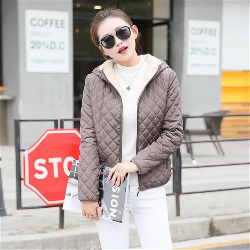 Autumn New Parkas basic jackets Female Women Winter plus velvet lamb hooded Coats Cotton Winter Jacket Womens Outwear coat