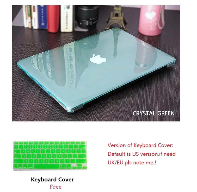 Кристальный Жесткий Чехол для ноутбука, чехол для клавиатуры+ пылезащитный чехол для Apple Macbook Pro retina Touch Bar& ID Air 11 12 13 15 дюймов - Цвет: Crystal Green