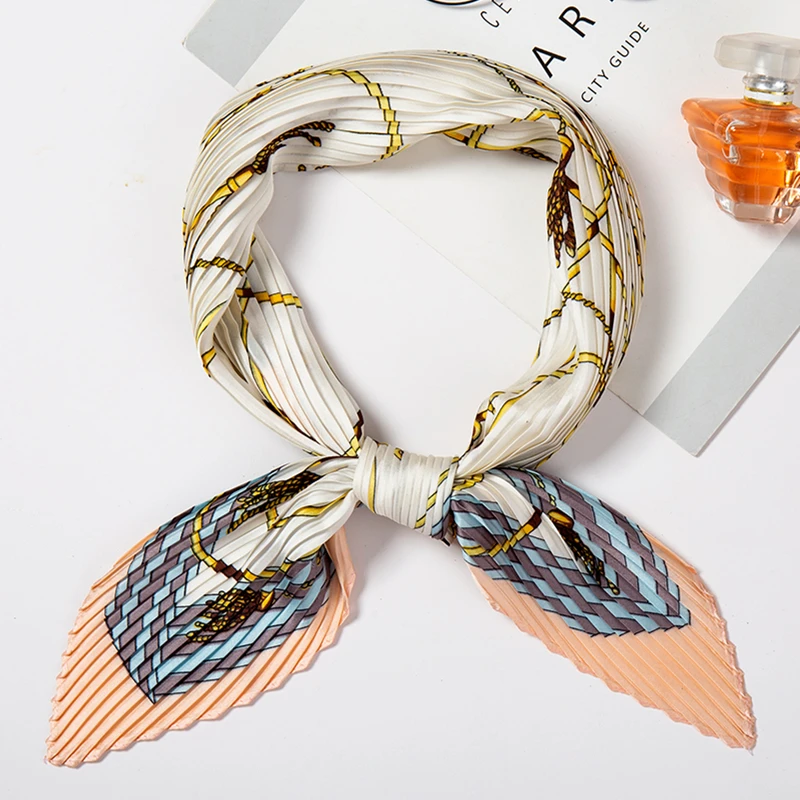 

Women Silk Designer Scarfs 2019 New Female Crinkle Scarf Hair Band Lady Pleated Stain Scarves Neckerchief Tie Foulard