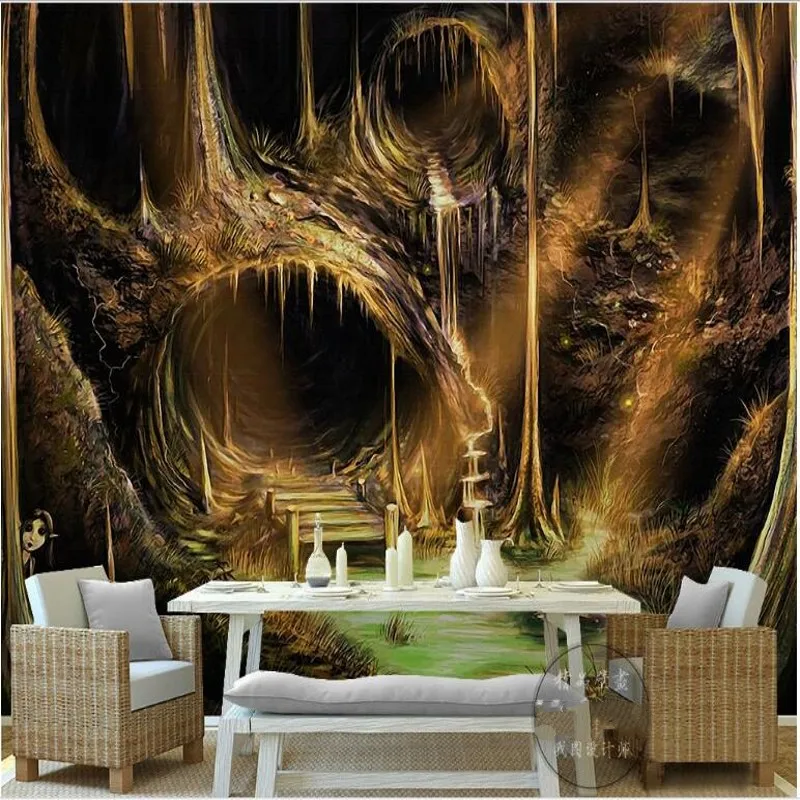 

wellyu Customizable Large Mural Fantasy Aesthetic Golden Tree Hole Abstract Forest Gorgeous Background Wall Wallpaper