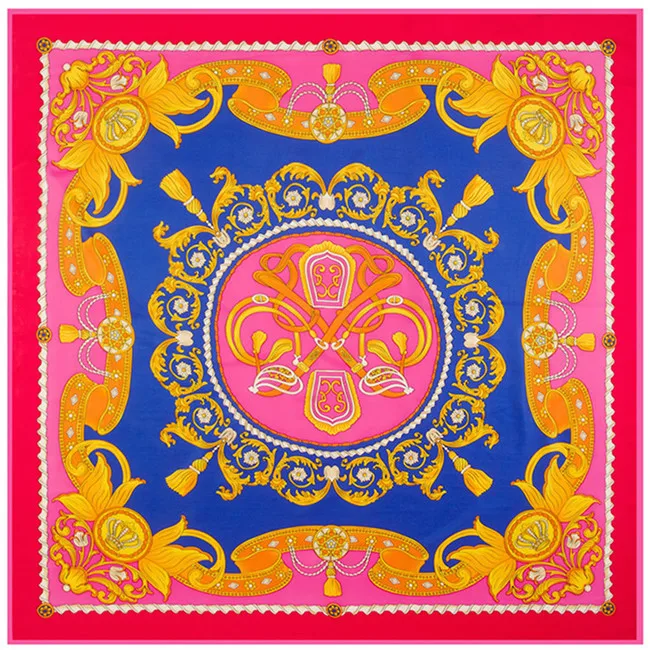

New 130cm Brand Bandana Shawl 100% Twill Silk Scarf Floral thread metal Square Scarves Print Kerchief Woman Headband Hijab Wraps