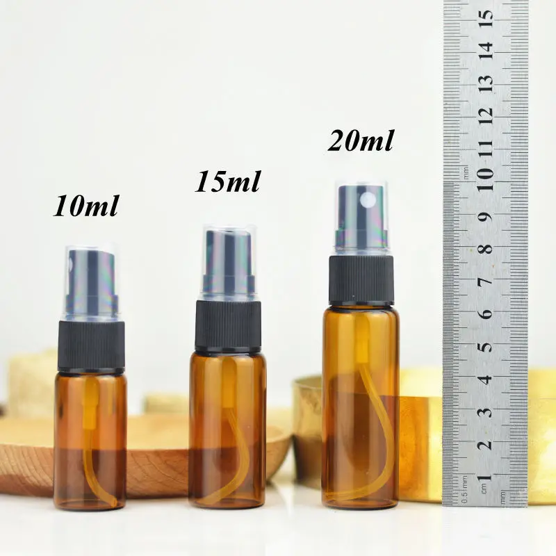 

20pcs/lot 5ml 10ml 15ml 20ml Amber Glass Vials Clear Sample Perfume Spray Bottle Thin Glass Tube Travel Vials Mist Sprayer